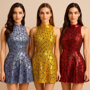 Sparkling Gold Disco Mini Dress 1970s Sequin Party Dress Metallic Mirror Shine 80s Glam Dance Ball Gown Cosplay Costume for Women