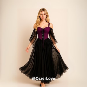 Enchanted Gothic Witch Dress Black Tulle Medieval Vampire Gown Plus Size Dark Elf Fairy Cosplay Outfit Fantasy Halloween Costume