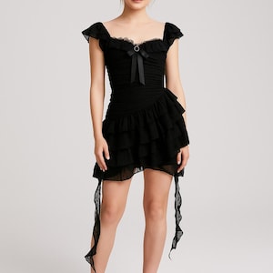 Gothic Summer Dress Black Alt One Piece Outfit Dark Aesthetic Casual Goth Clothing Gift for Her