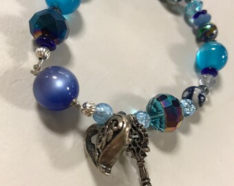 8” blue beaded bracelet #3