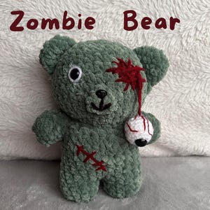 Cute Zombie Bear Horror Crochet Amigurumi Handmade Teddy Bear Gag Gift Birthday Apocalyptic Cuddly Scary Gory Eyeball Creepy Halloweeen Bash