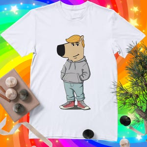 Chill Guy T-Shirt, Hipster Dog Graphic Tee, Funny Dog Lover Shirt, Retro Streetwear Hoodie Dog, Urban Style Dog Art Tee, Chill Guy Trump