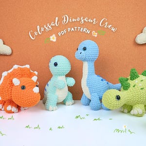 Colossal Dinosaur Crew Crochet Patterns Bundle, Triceratops Pattern, Brachiosaurus Pattern, Tyrannosaurus Pattern, Stegosaurus Pattern