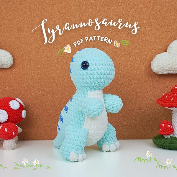 Padrão de crochê de tiranossauro, padrão de crochê de amigurumi, padrão de dinossauro amigurumi, padrão de crochê em PDF