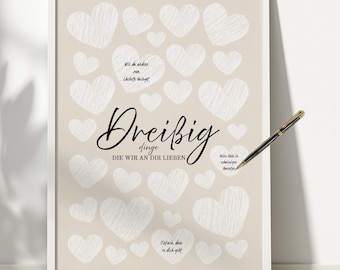 Dreißig Dinge die wir an dir lieben - Modern Minimalist Circles Party Decoration, 30th Birthday Frame 30 Things, 30th birthday idea, Digital