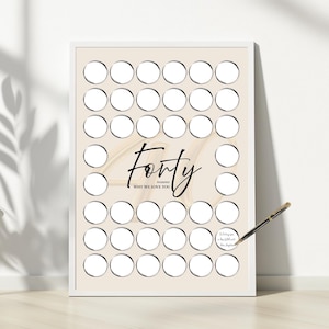 Forty Reasons Why We Love You Printable, Modern Minimalist Circles Party Decoration Men's 40th Birthday Sign In Signature Frame 40 Things
