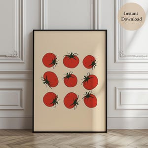 Retro Tomato Kitchen Print: Minimalist Food Art (PDF Downloadable Files)