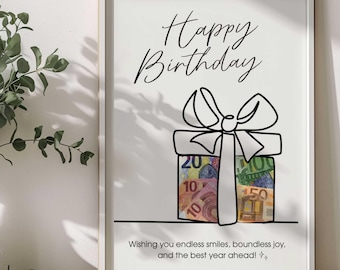 Geldcadeau verjaardag Afdrukbaar | creatief lastminute verjaardagscadeau geld | origineel cadeau knutselen | Pdf direct downloaden