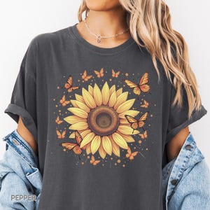 Sunflower Butterfly Shirt, Mothers Day Gift Shirt, Sunflower Shirt, Floral T-Shirt, Butterfly Tee, Flowers Gift T-shirt, Botanical Tee