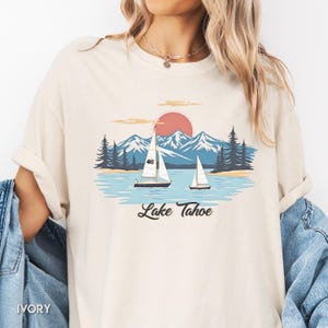 Vintage Lake Tahoe Yacht-shirt met print - comfortkleuren oversized shirt