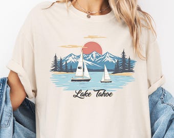 Vintage Lake Tahoe Yacht Grafik T-Shirt - Komfort Farben Übergroßes Shirt