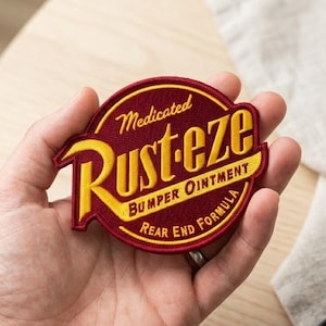Rust-eze Logo Cars Movie Embroidered Iron-On Patch, Disney Cars Iron On Patch, Lightning McQueen Applique Patch, Disney Pixar Car Rusteze