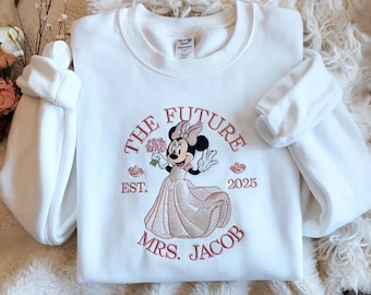 Embroidered The Future Mrs Sweatshirt, Disney Minnie Bride Shirt, Personalized Engagement Crew, Minnie Bride Gift, Disney Bachelorette Top