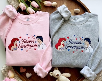 Embroidered Ariel Mermaid And Eric Prince Sweatshirt, Disney Ariel and Eric Forever Sweethearts Shirt, Disney Valentine Couple Shirt