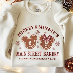 EMBROIDERED Disney Christmas Main Street Bakery Shirt, Disney Gingerbread Shirt, Disney Merry Christmas Shirt, Mickey Minnie Gingerbread Tee