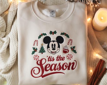 Disney Tis The Season Embroidered Shirt, Mickey Christmas Shirt, Disneyland Christmas Shirt, Disney Holiday Sweatshirt, Disney Youth Sweater