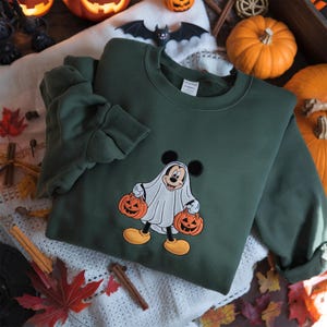 Disney Mickey Ghost Embroidery Sweatshirt, Mickey Halloween Shirt, Disney Halloween Shirt, Spooky Pumpkin Season Shirt, Disneyland Halloween