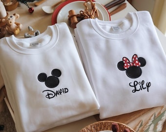Disney matchande broderad tröja, Musse Mimmi tröja, personlig Disney-parskjorta, anpassad familjetröja för Disney