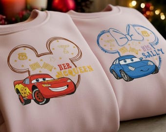EMBROIDERED McQueen & Sally Love Sweatshirt, His Sally and Her McQueen Couple Shirt, Disney Valentine Shirt, Disneyland Honeymoon Trip Shirt