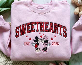 Sudadera bordada Disneyland Sweethearts, suéter de pareja Mickey Minnie, sudadera de San Valentín Disneyland, camiseta de pareja con personajes Disney
