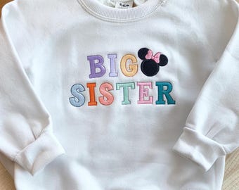 Maglietta Disney Big Sister RICAMATA, Maglietta Disney per bambine, Maglietta Minnie, Maglietta per bambini con annuncio carino, Maglietta Big Sister, Maglietta per la famiglia Disney