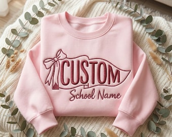 EMBROIDERED School Spirit Sweatshirt, Custom Mascot Pennant, Game Day Shirt, School Pennant Sweaters