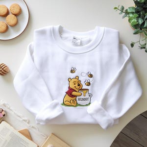 Disney Winnie The Pooh Embroidered Sweatshirt, Cute Bear Honey Bee Shirt, Cozy Disney Embroidery Shirt, Disney Family Shirt, Disneyland Tee