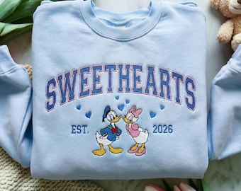 EMBROIDERED Donald Daisy Sweethearts Sweatshirt, Disneyland Couple Sweater, Disneyland Valentine Shirt, Disney Donald Daisy Couple Shirt