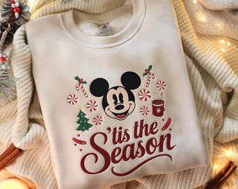 Disney Tis The Season Embroidered Shirt, Mickey Christmas Shirt, Disneyland Christmas Shirt, Disney Holiday Sweatshirt