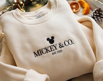 Disney Mickey & Co Embroidery Sweatshirt, Embroidered Mickey and Co. Est. 1928 Shirt, Disney Family Shirt, Disney Trip Shirt, Disneyland Tee