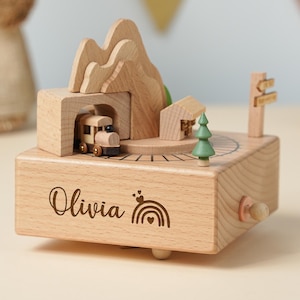 Caja de música de tren de madera, caja de música personalizada hecha a mano, caja de música grabada a medida, regalos de madera para niños, caja de música con nombre, bonito regalo para baby shower
