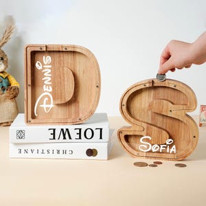 Personalized Wooden Initial Piggy Bank: Custom Name Coin Bank