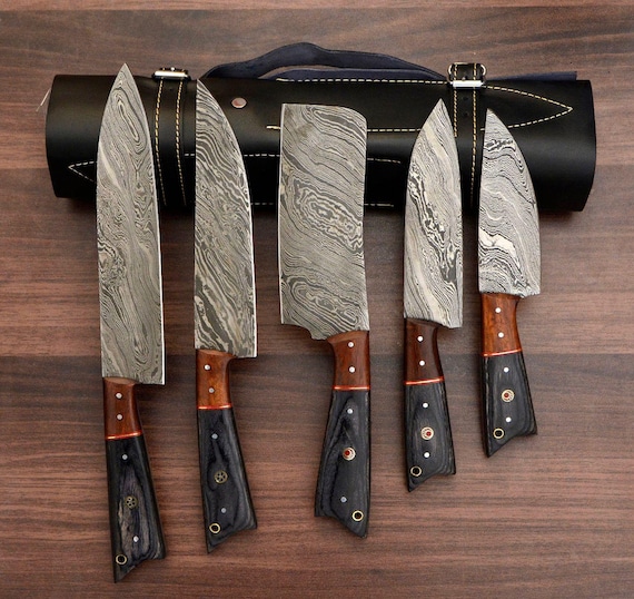 Handmade Damascus chef Set of 5 PCS , Damascus chef set , knife Chef set , handmade chef set , christmas gift , chef knife set