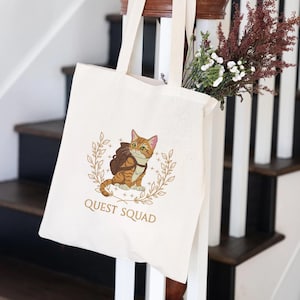 Sac fourre-tout brodé chat brocoli Quest Squad, cavalier dragon quatrième aile, fan du Basgiath War College, cadeau fantastique livresque Xaden Riorson EBH035