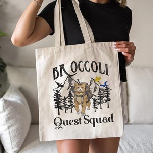 Sac fourre-tout brodé chat brocoli, sac Quest Squad, cavalier dragon de la quatrième aile, fourre-tout livresques Xaden Riorson, cadeau lecteur fantastique - EBH026