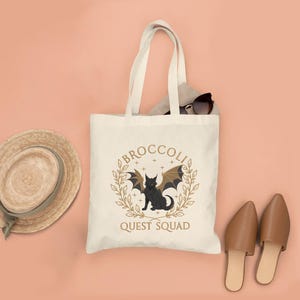 Sac fourre-tout brodé chat brocoli Quest Squad, sac cavalier dragon quatrième aile, cadeau livresque Xaden Riorson, cabas Basgiath War College EBH030
