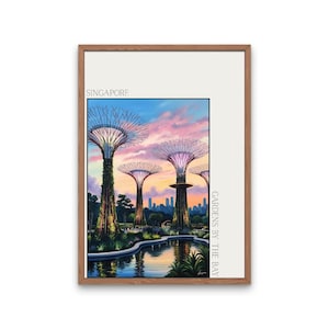 Singapore poster - Singapore wall art - Singapore print - Gardens by The Bay poster - Travel poster Singapore - Travel gift - Marina bay art