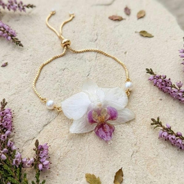 Real Orchid Bracelet, Bridal Flower Jewelry