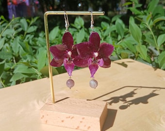 Real Orchid Earrings: 18k Gold-Plated, Purple Botanical Jewelry