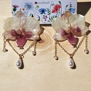 Real Orchid Earrings | Real Flower Earrings | 3D Flower Jewelry | Resin Dangle Earrings | Botanical Gift for Her | US Shipping Taxes Include