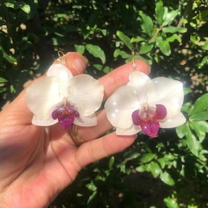 Handmade Unique Real Orchid Earrings | Resin Flower Jewelry | Botanical Dangle Earrings | Handmade Dried Flower Earrings