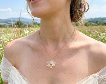 Real orchid necklace, Flower Jewelry, Botanical Gift