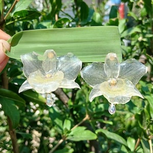 Real dendrobium orchid earrings, Handmade Dried Flower Earrings, Natural earrings, Christmas gift for women