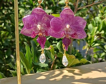Real Orchid Earrings, Handmade flower Jewelry, resin earrings