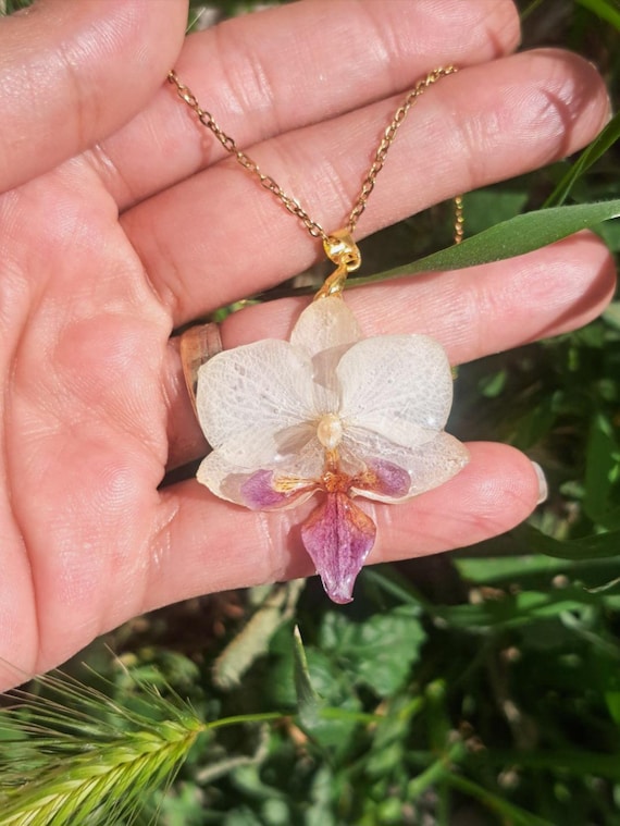 Real Dried Orchid Necklace: Handmade Resin Flower Jewelry