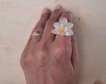 Real Orchid Ring: Handmade Resin Flower Jewelry, Valentines day gift
