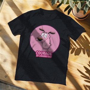 T-shirt Moed de laffe hond – Retro Cartoon Network-T-shirt, grappig shirt jaren 90 tv-show, uniseks Courage grafisch T-shirt, nostalgisch hondenliefhebber cadeau