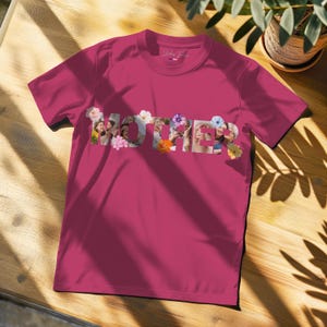 Camiseta personalizável com fotos nas letras | Camiseta personalizada com nome de família para presente de mãe, pai, marido e esposa | 1 foto por letra