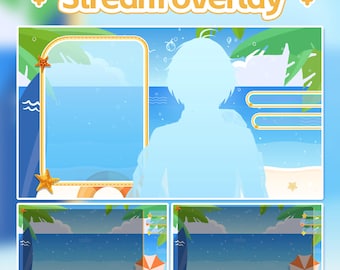 Summer Beach Animated Stream Overlay Pack | Twitch VTuber Package (Digital Download)