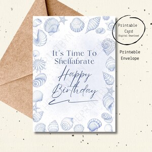 Carte d'anniversaire numérique imprimable Il est temps de décortiquer la carte d'anniversaire Carte d'anniversaire sur le thème de l'océan, coquillage, dessin au trait simple élégant drôle de plage pour elle, lui, BFF